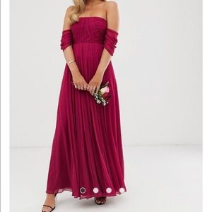 ASOS Design Bardot Pleated Maxi Dress